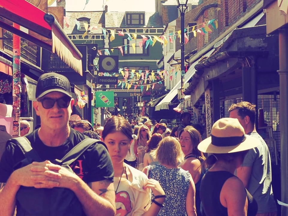 A street in the North Laines in Brighton in the July Heatwave in 2026