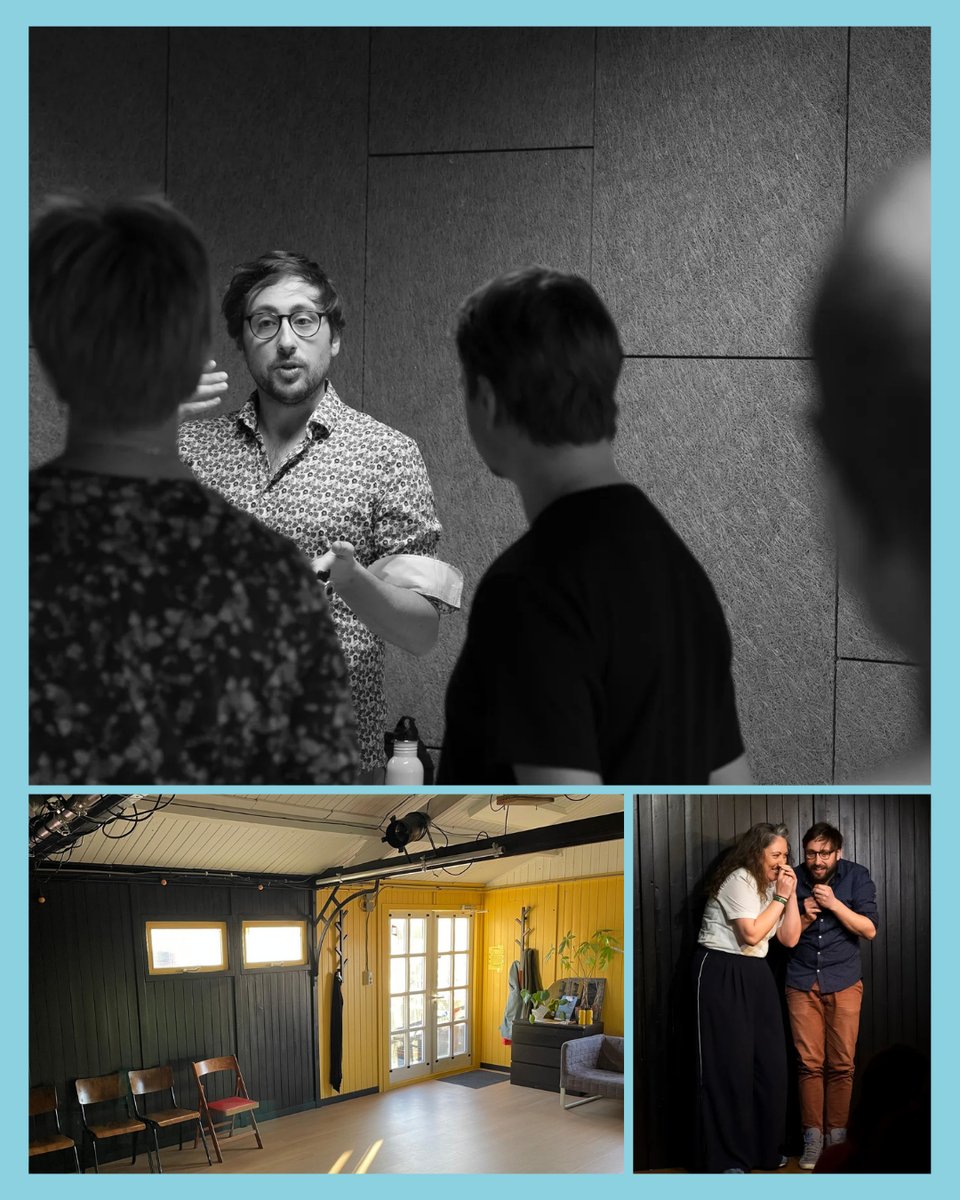 a collage of gael teaching, the flock studio and gael and lucy performing