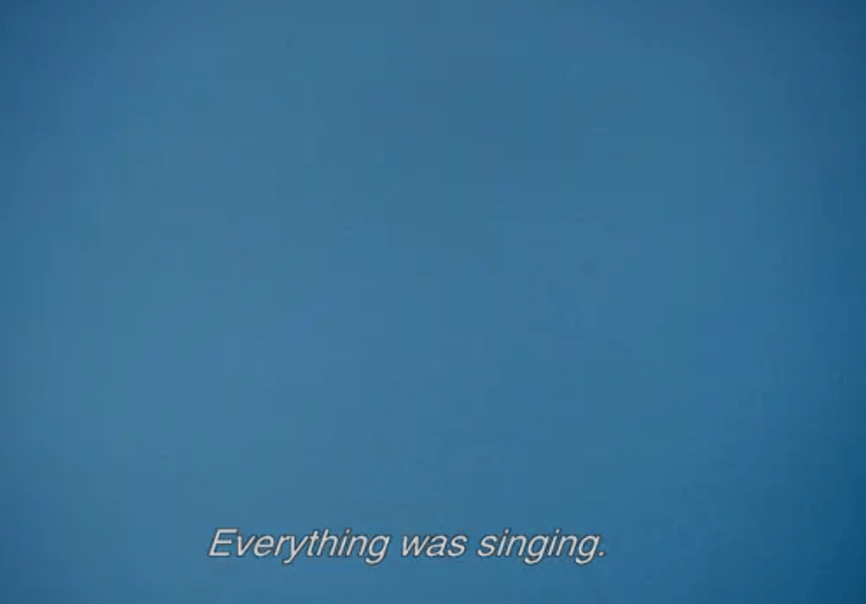 a blue background with the words "Everything was singing."