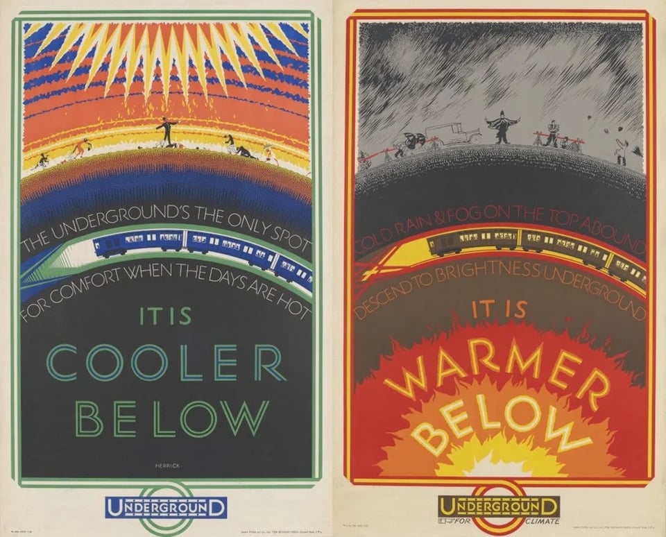 Frederick Charles Herrick, "It is cooler below" and "It is warmer below." Posters, 1926-1927.