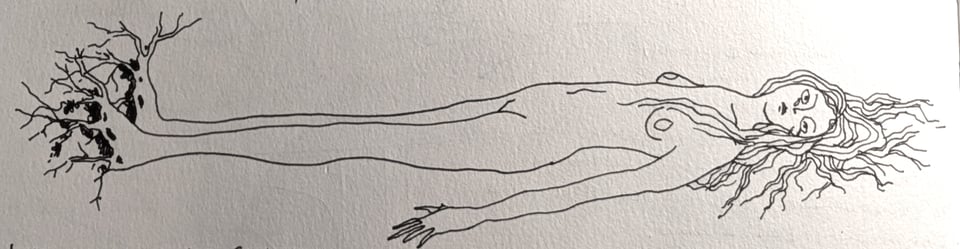 Drawing from journal, an uprooted figure