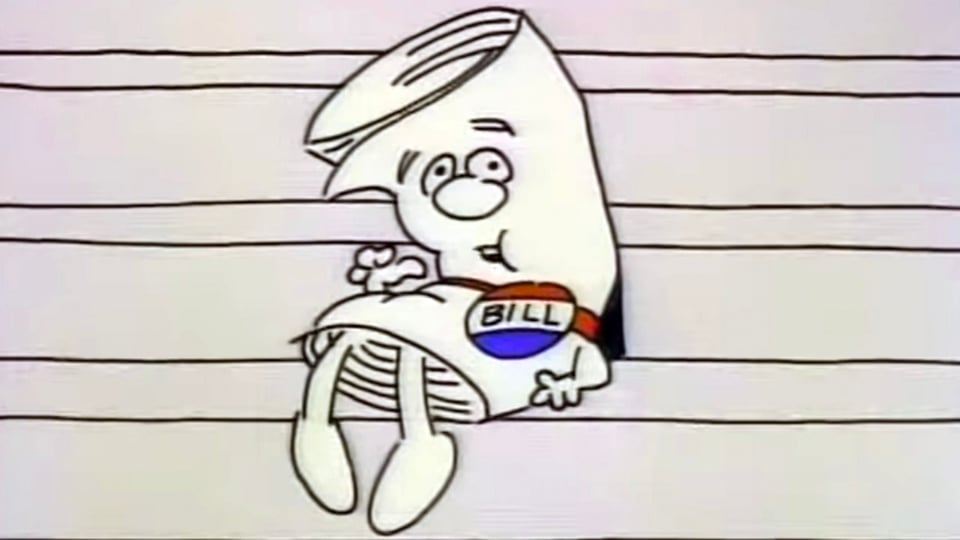 A screenshot of the bill from a schoolhouse rock song on the steps of the capitol.