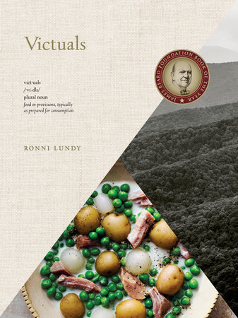 Victuals book cover. Pea salad, mountains in the background.