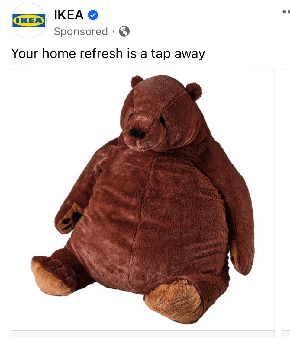 An Ikea ad for a large stuffed bear