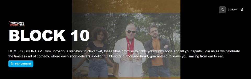 Landing page from Hollywood Shorts festival showing our film selected.
