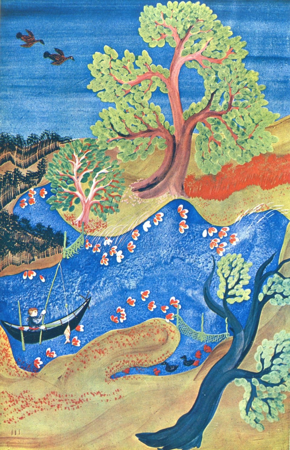 a painting by Konstantin Pankov, depicting a surreal and whimsical forest of many colors.