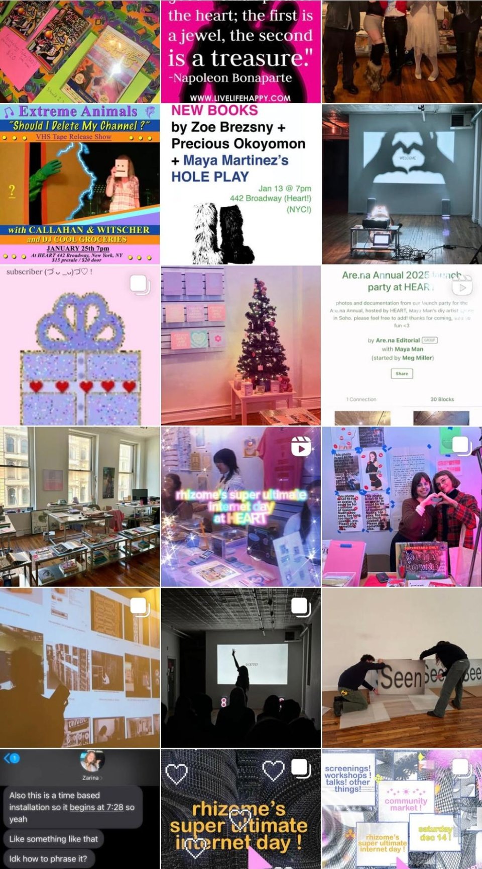 A grid of images and flyers.