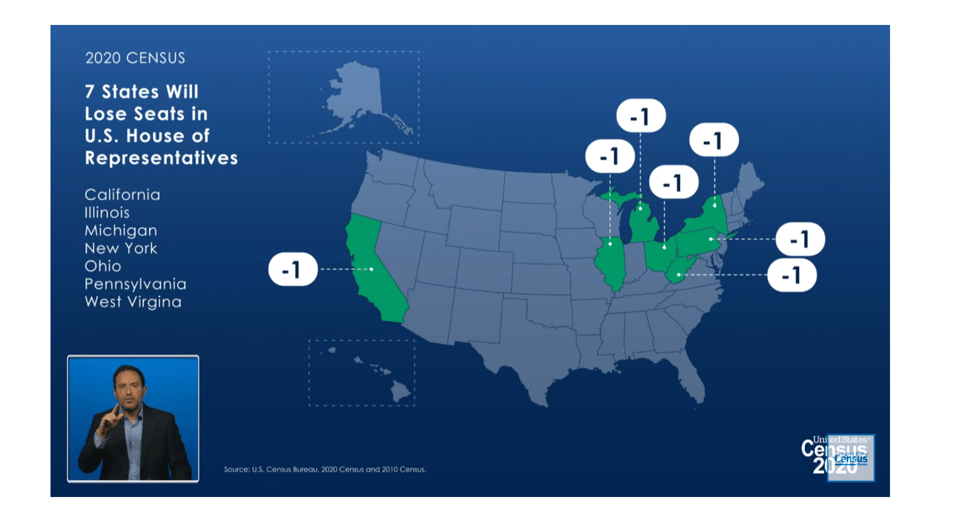 a 2021 Census Bureau map showing House seats lost