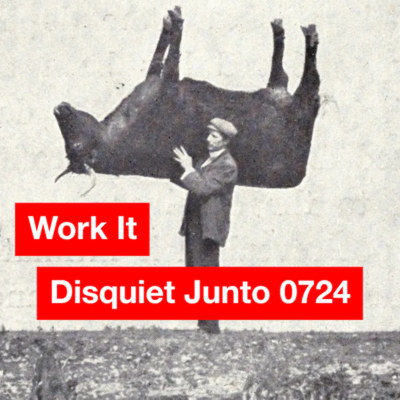 The image shows a person with a bull upside down over one shoulder, plus the name and number of the project