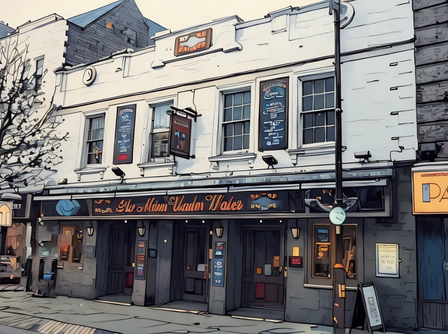 A British public house, run by Wetherspoons with traditional blue and gold lettering