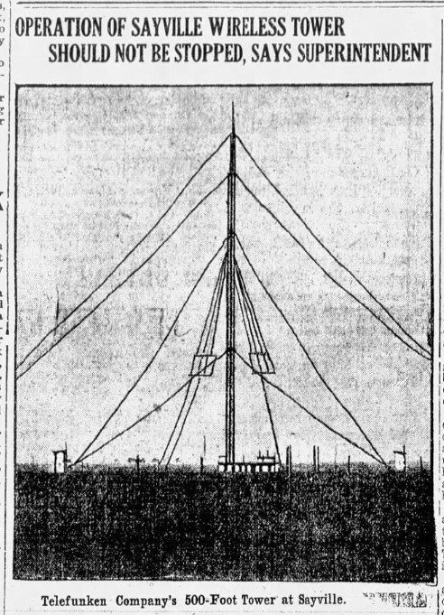 1914 photo of Sayville radio antenna masts.
