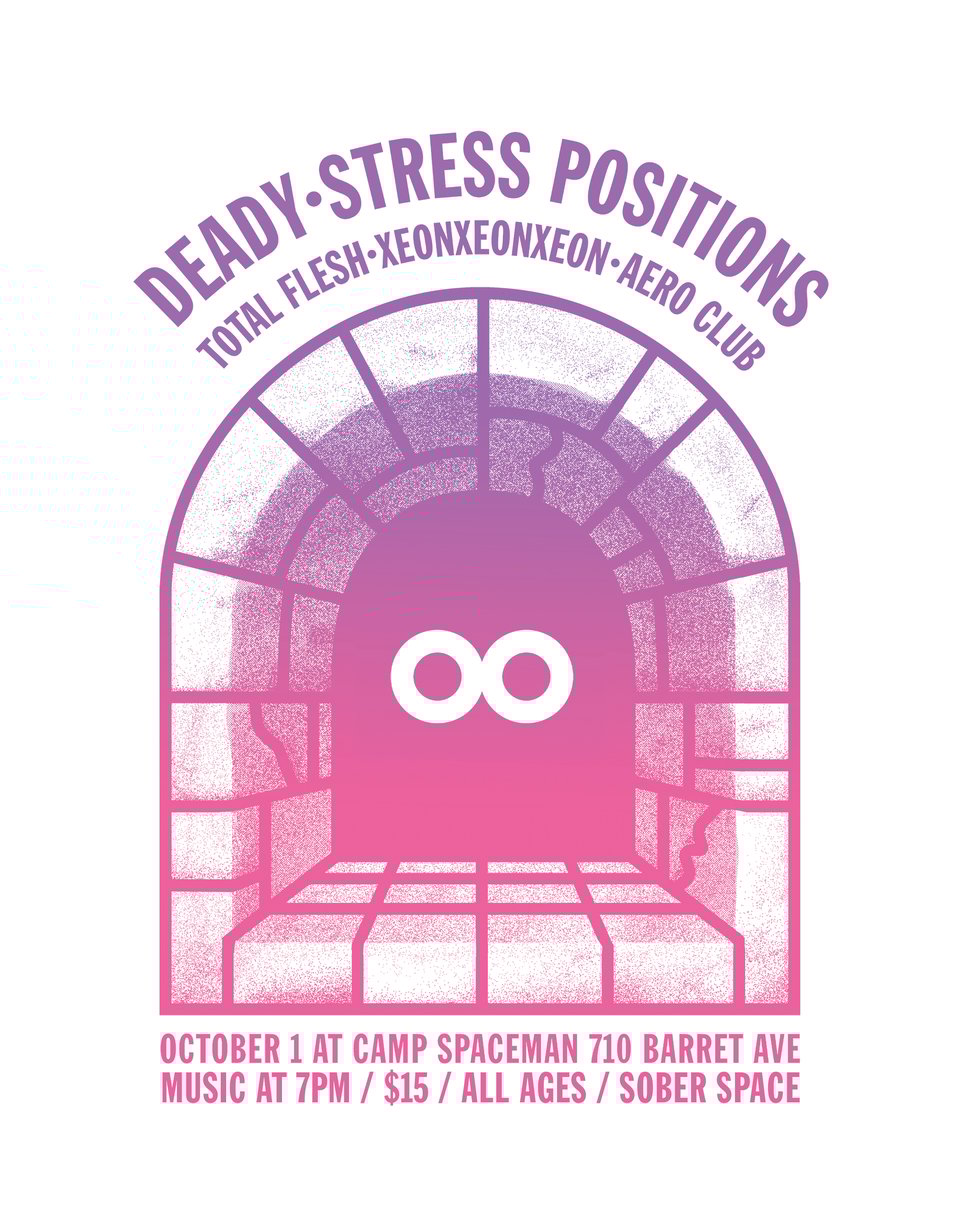 flyer for a show. The illustration depicts two eyes staring out of the shadows at the end of an arched stone passageway.