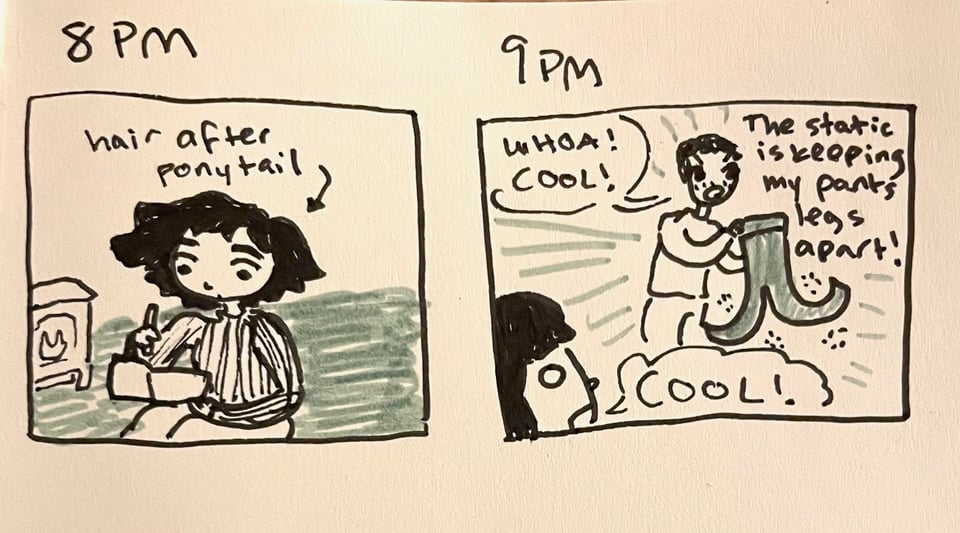 8 PM and 9 P hourly comics about drawing hourly comics and static electricity