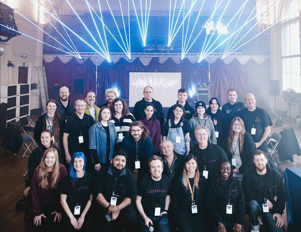 Lots of smiling happy laser enthusiasts at Liberation Day!