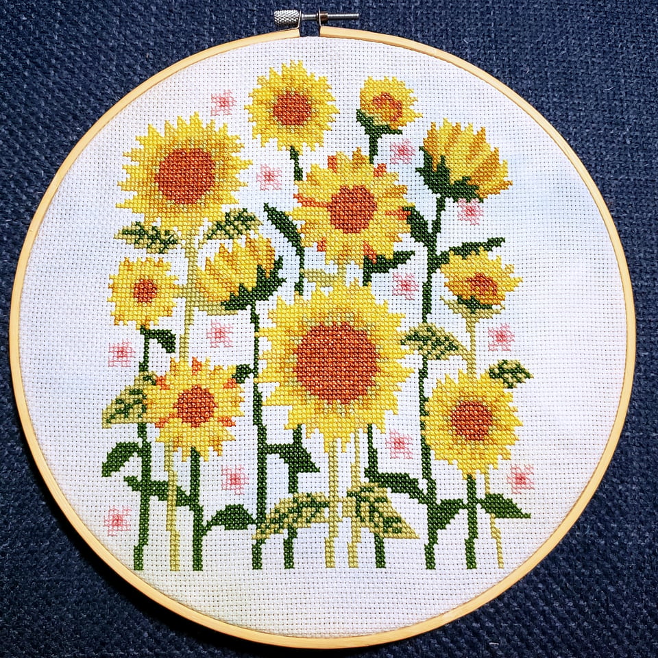 a cross stitch of sunflowers, which i finished in my father’s room