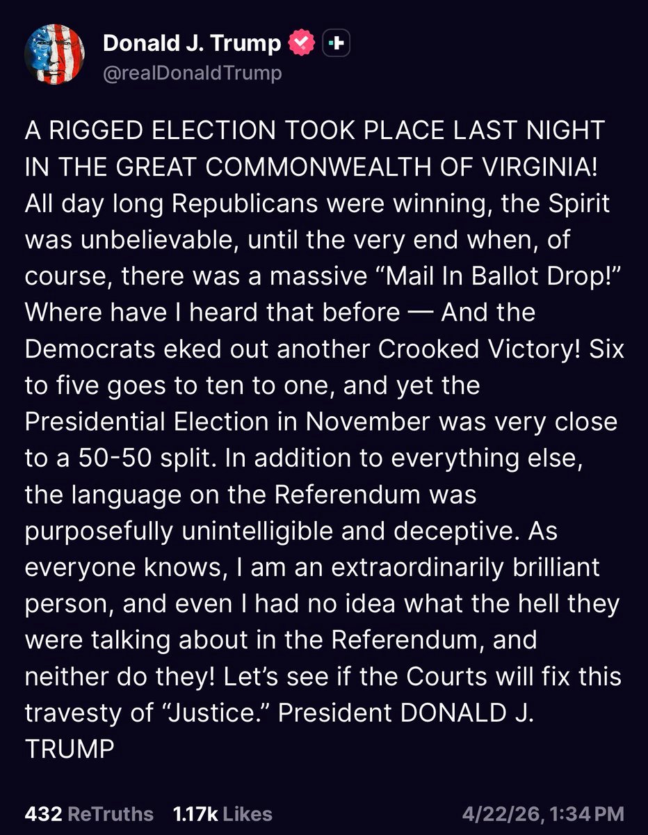 poor Trump. Whipped by Dems in Virginia