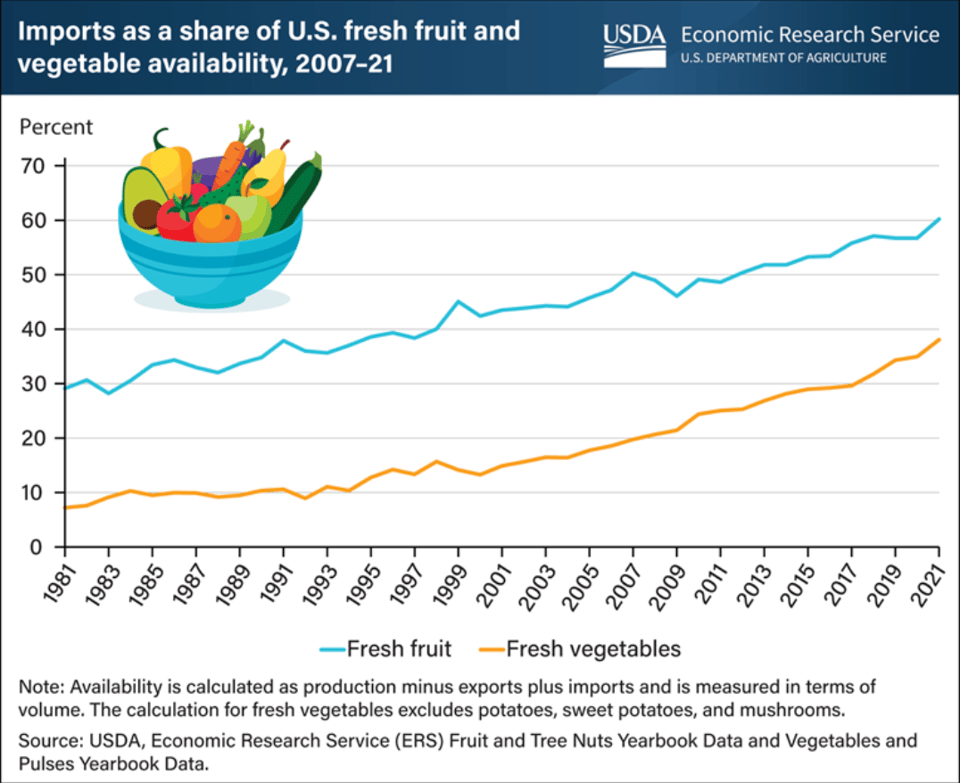 Graphic showing increase in percentage of food in the use from 1981 to the present