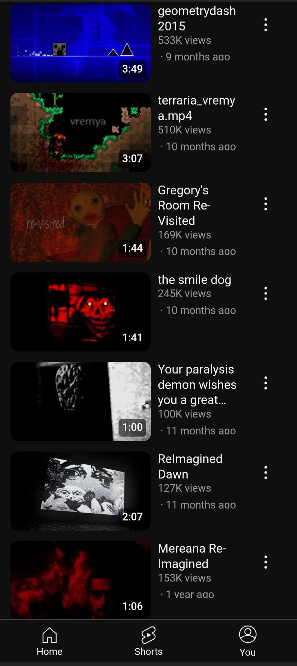 A screenshot of VibingLeaf's YouTube page with many video thumbnails
