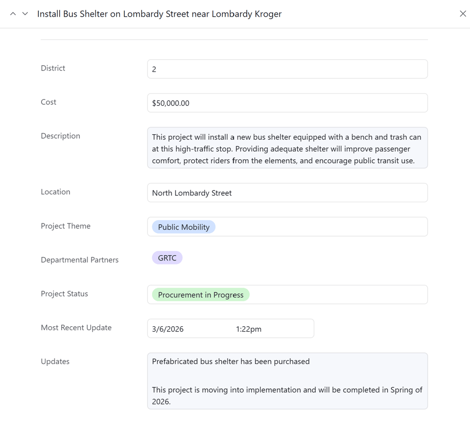 Preview of project tracking (card view)