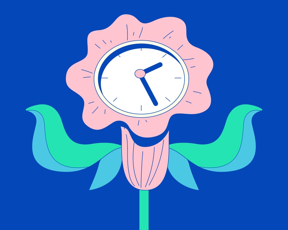 illustration of flower with clock inside the flower's petals