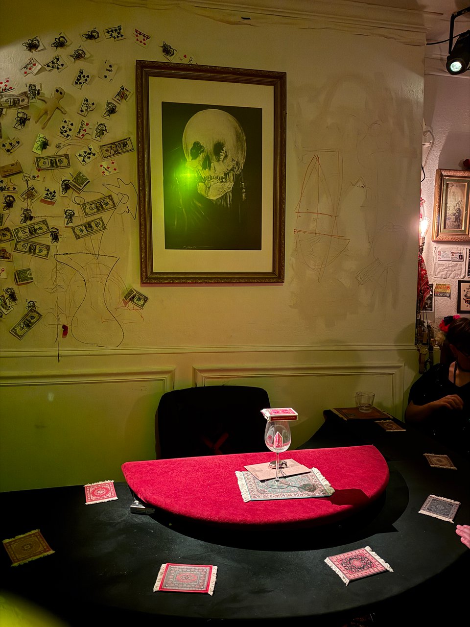card table setup at The Hanley Close Up Magic Parlour in Carroll Gardens, Brooklyn