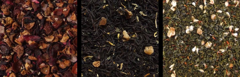 triptych of Piña Colada, Peach Apricot, and Watermelon Oolong