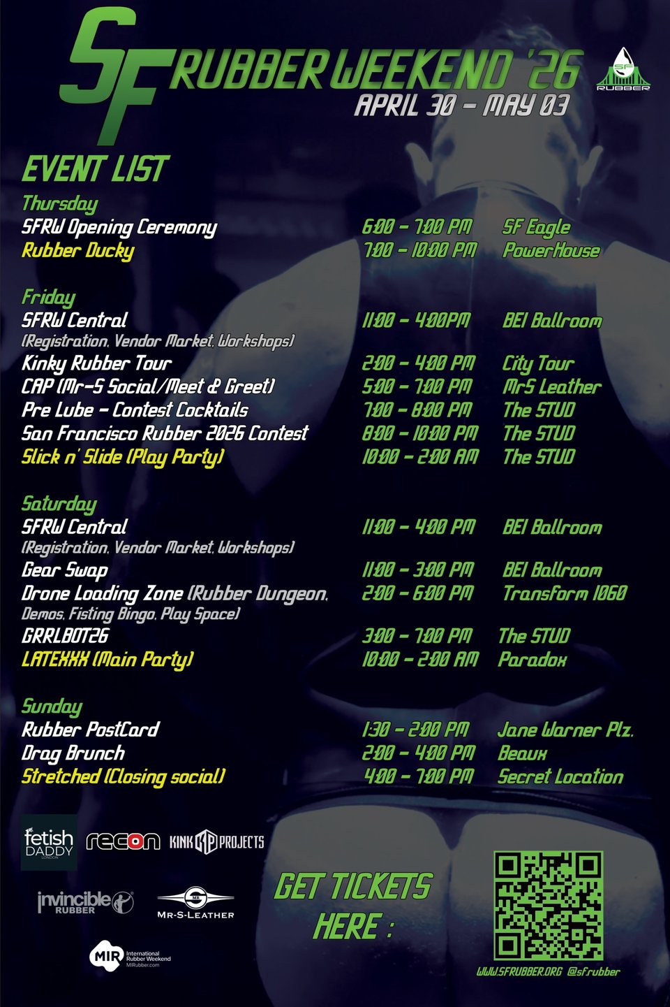 SF Rubber Weekend Schedule Poster