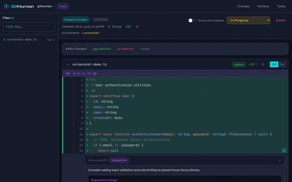 Inline comments with code suggestions