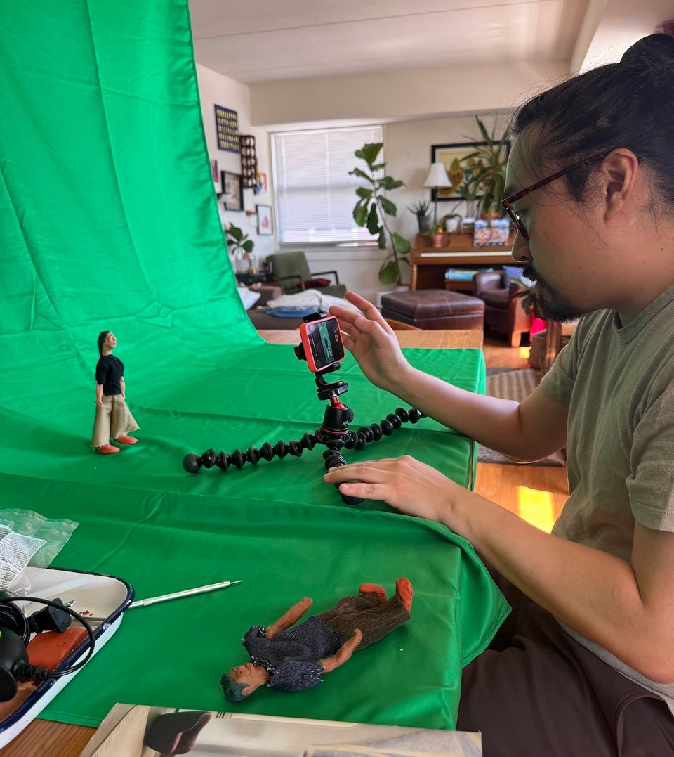 Alvin taking claymation photos