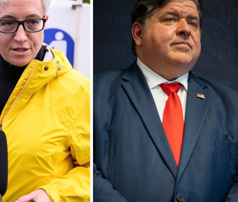 Oregon Gov. Tina Kotek, Illinois Gov. JB Pritzker. Both Oregon and Illinois are suing the Trump administration in federal court over the possible deployment of the National Guard to their states.