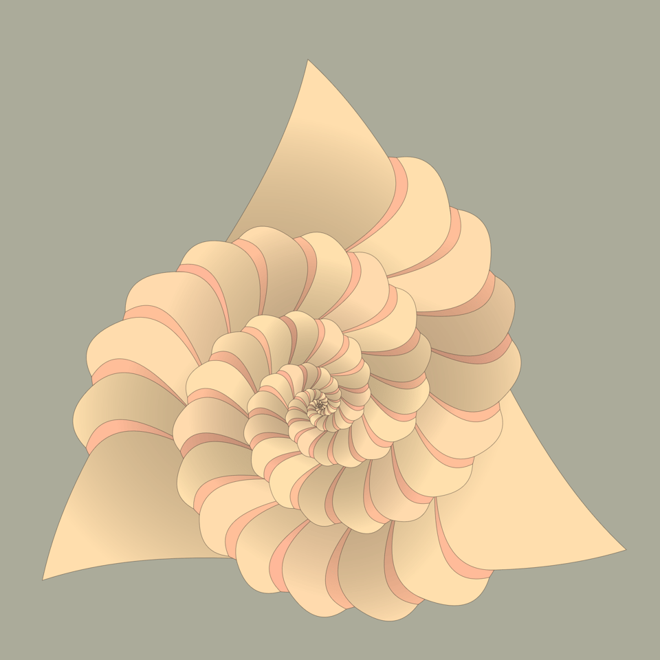 The same technique as the last image, but starting with a triangle instead of a square, and shaded with gradients instead of plain white.