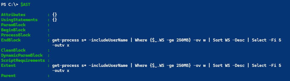 PowerShell parsed input AST