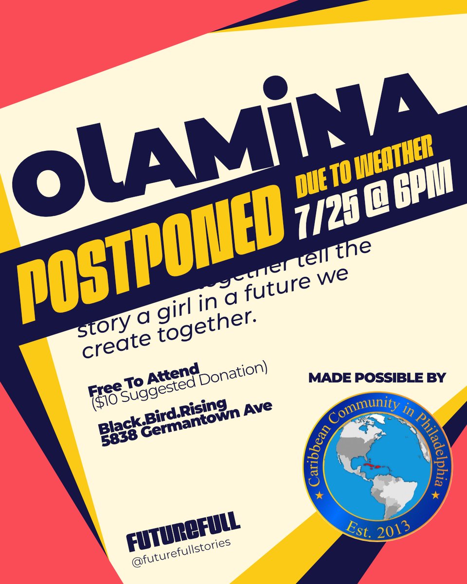 Olamina poster showing postponed date of 7/25