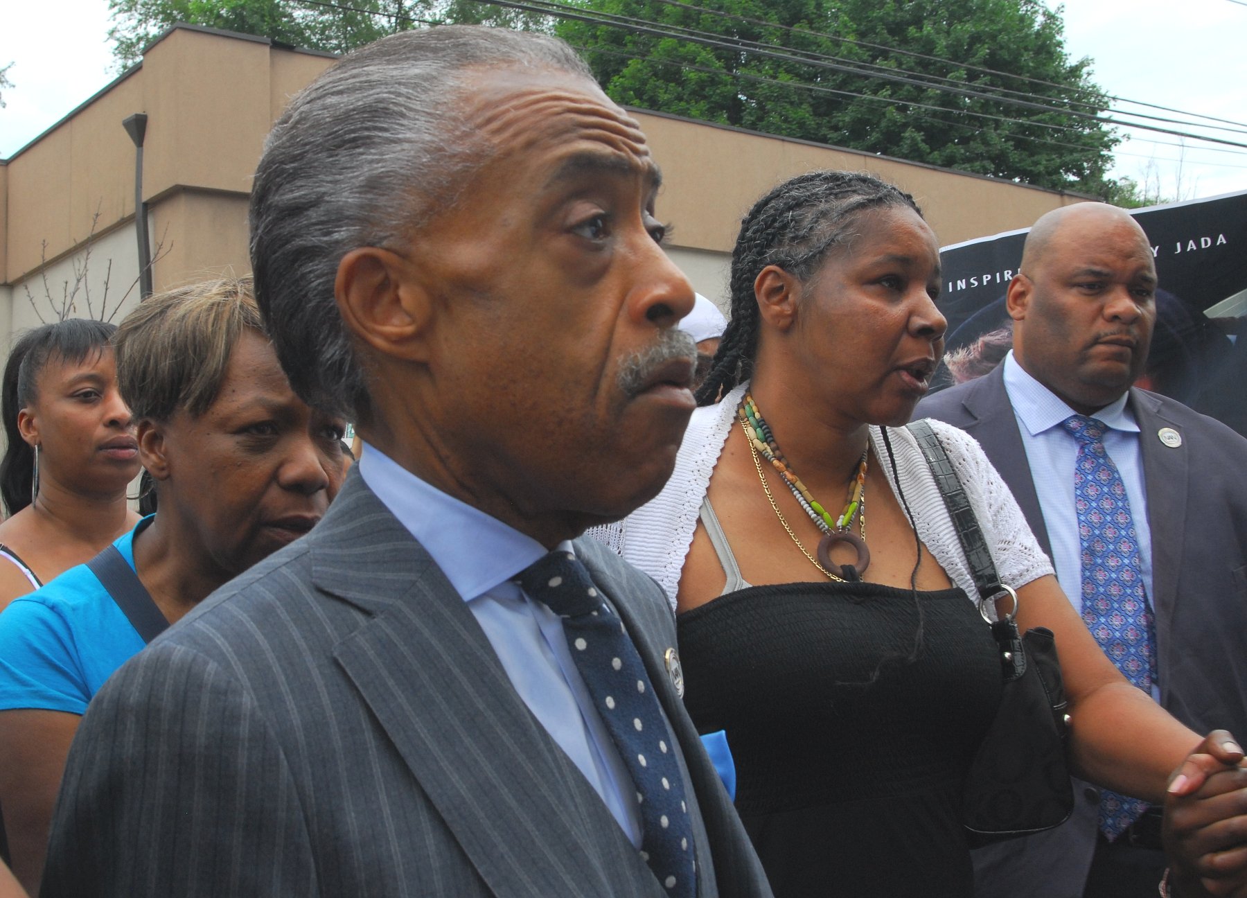 STATEN ISLAND, N.Y. -- Reverend Al Sharpton (of the National Action Network) with Esaw Garner, widow of Eric Garner, at a protest in the Staten Island neighborhood where Eric Garner died while in poli