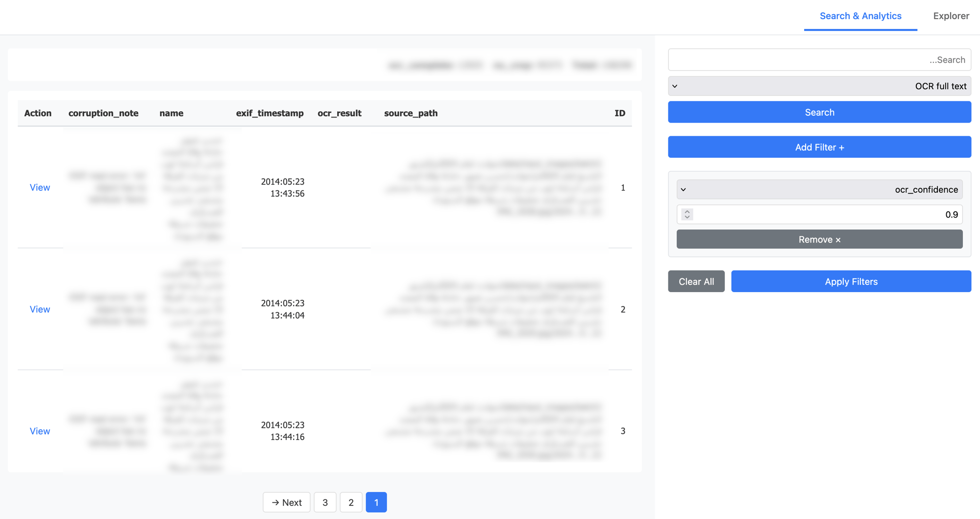 Screenshot of the Analyze interface