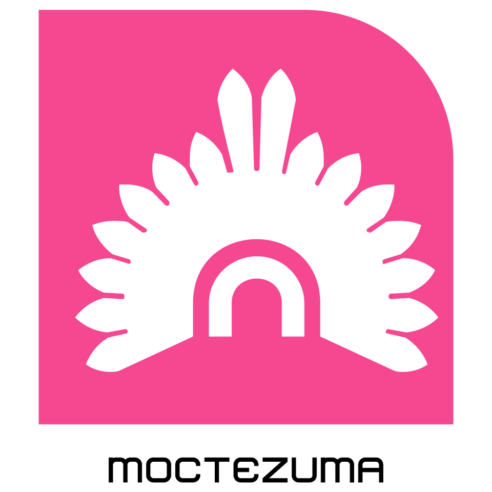 A white illustration of a feathered headdress against a pink background.