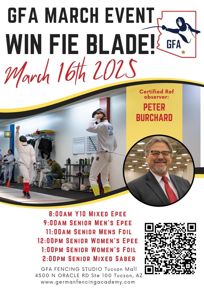 Flyer for fencing tournament at GFA