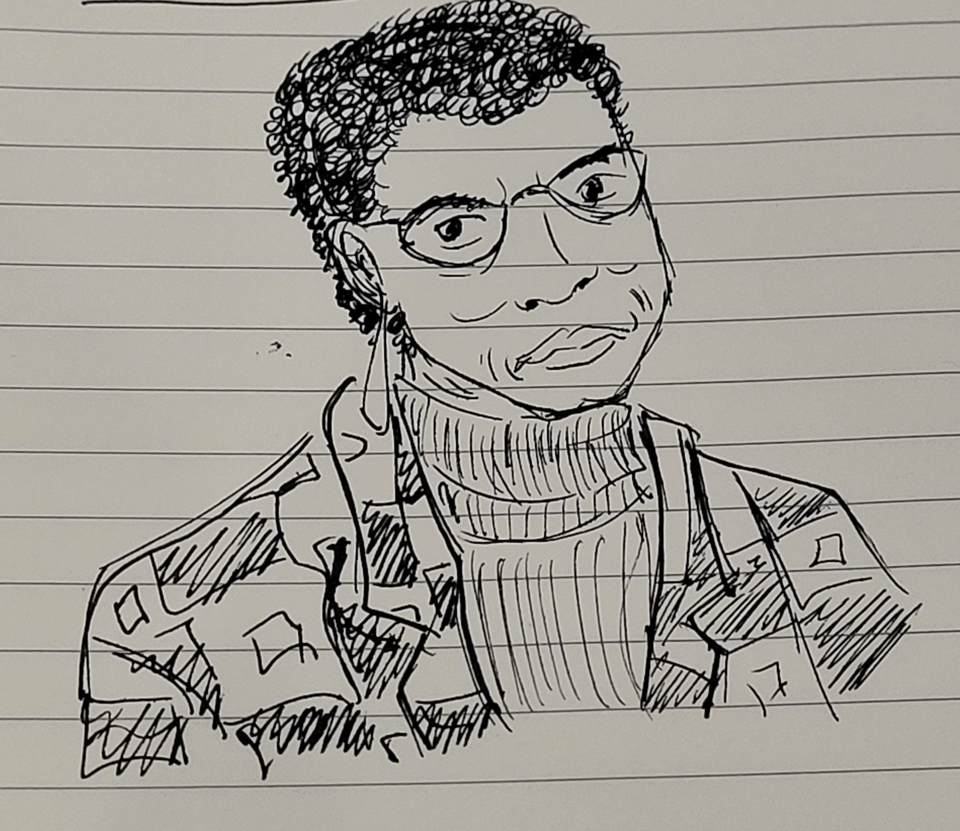 black and white drawn portrait of Octavia Butler