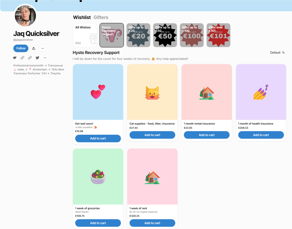 A screenshot of Jaq's Hysto Recovery Support collection on Throne.com