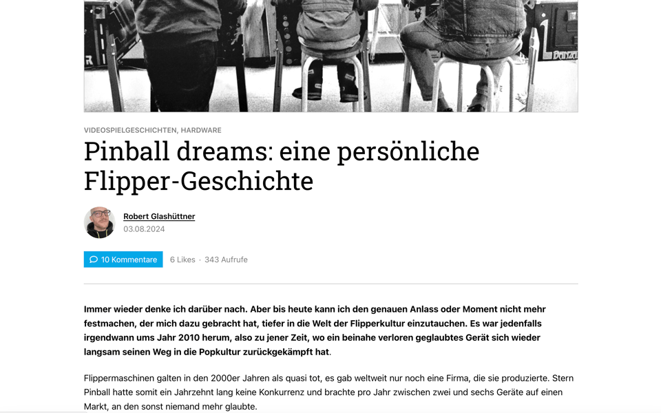 Screenshot von der Webstory "Pinball dreams" auf videospielgeschichten.de