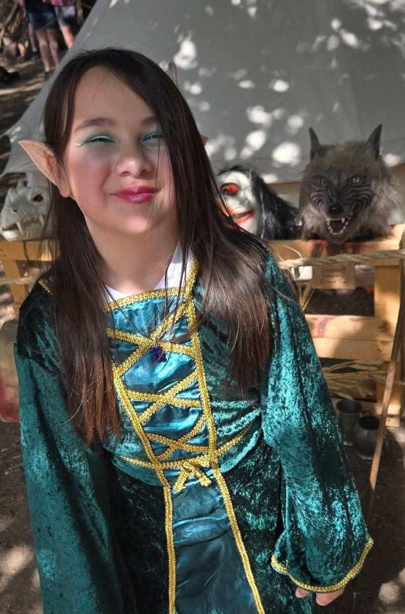 Keeks in forest elf costume at the Robin Hood Festival
