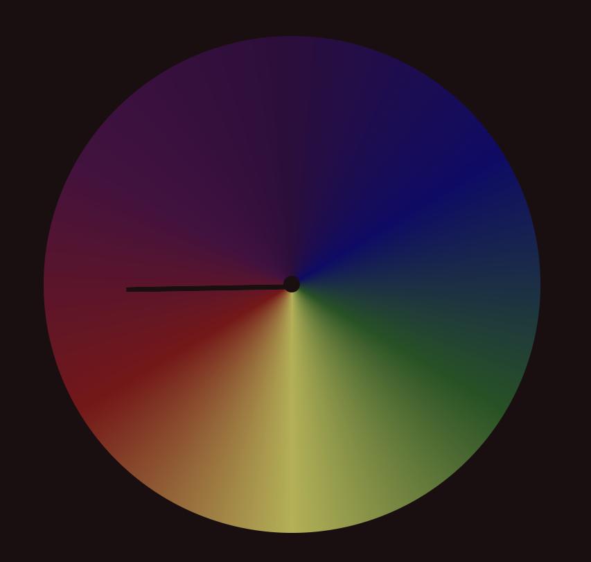 season clock showing a round ROYGBIV and the hand firmly pointing to red