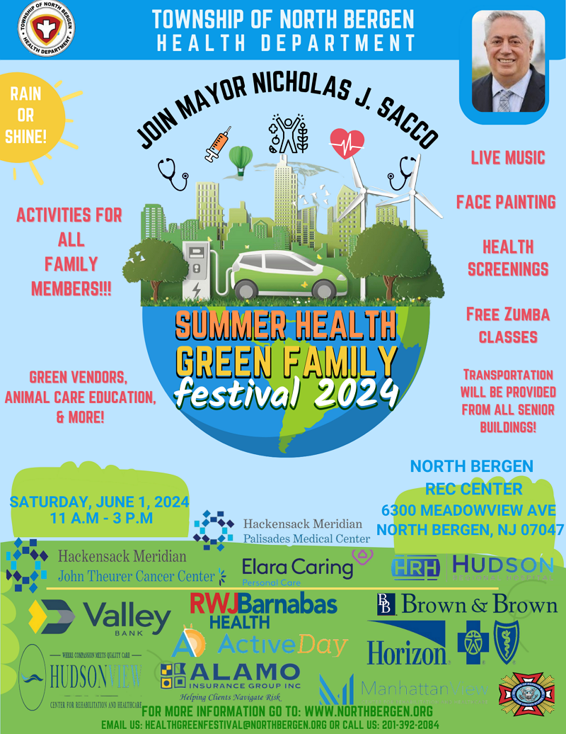 a flyer for the town of north bergen's green family festival