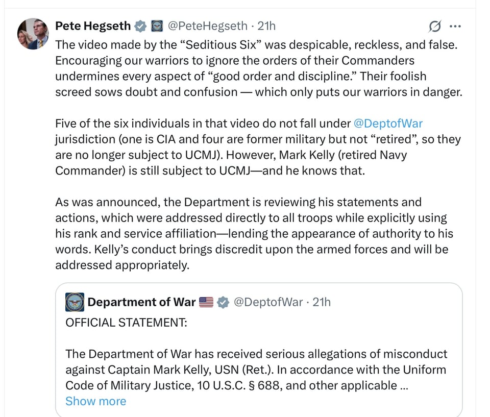 Hegseth threatens those who support the Constitution 