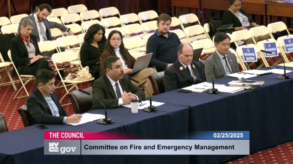 DOB officials gives testimony at a NYC council hearing
