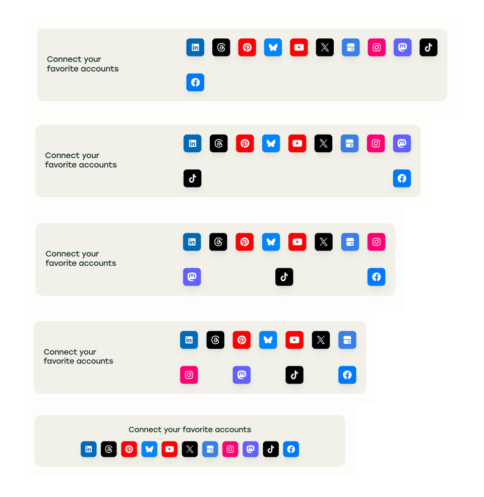 The social channels section on Buffer.com, shown with different screen sizes