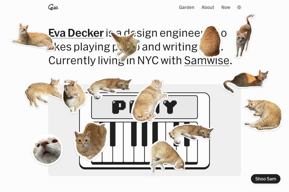 The home page, now filled with cat stickers