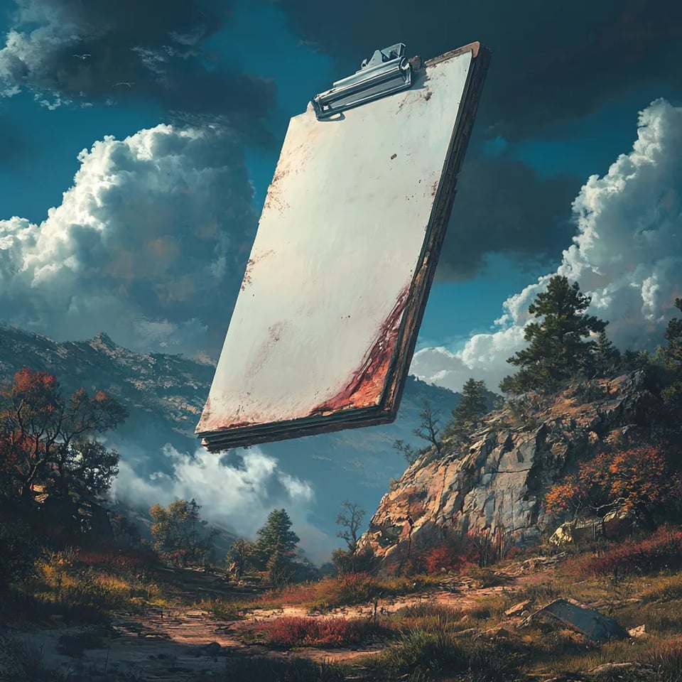 Show me a picture of giant clipboard looming over everything