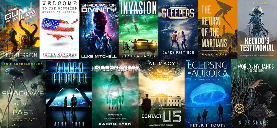 Collage of covers from the Aliens Among Us storybundle.