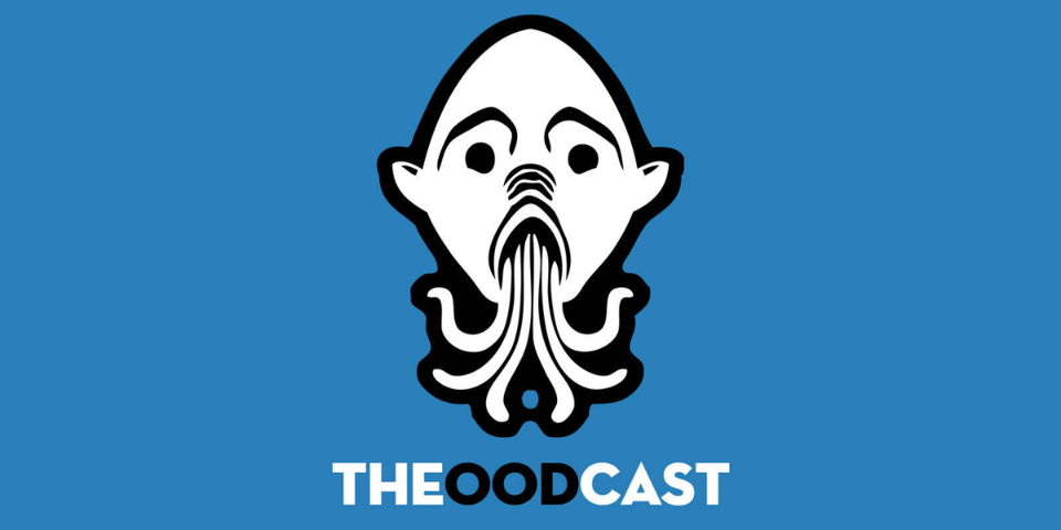 A cartoon of an ood (an alien with face tentacles) on a blue background.